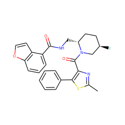 Cc1nc(C(=O)N2C[C@H](F)CC[C@H]2CNC(=O)c2cccc3occc23)c(-c2ccccc2)s1 ZINC000084653673