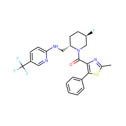 Cc1nc(C(=O)N2C[C@H](F)CC[C@H]2CNc2ccc(C(F)(F)F)cn2)c(-c2ccccc2)s1 ZINC000084759580