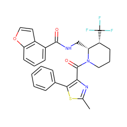 Cc1nc(C(=O)N2CCC[C@@H](C(F)(F)F)[C@H]2CNC(=O)c2cccc3occc23)c(-c2ccccc2)s1 ZINC000084759402