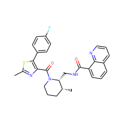 Cc1nc(C(=O)N2CCC[C@@H](C)[C@H]2CNC(=O)c2cccc3cccnc23)c(-c2ccc(F)cc2)s1 ZINC000084652893