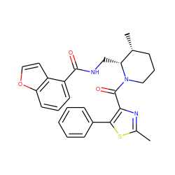 Cc1nc(C(=O)N2CCC[C@@H](C)[C@H]2CNC(=O)c2cccc3occc23)c(-c2ccccc2)s1 ZINC000084652894