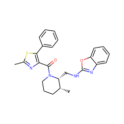 Cc1nc(C(=O)N2CCC[C@@H](C)[C@H]2CNc2nc3ccccc3o2)c(-c2ccccc2)s1 ZINC000084655069