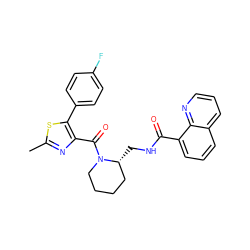 Cc1nc(C(=O)N2CCCC[C@H]2CNC(=O)c2cccc3cccnc23)c(-c2ccc(F)cc2)s1 ZINC000084670696