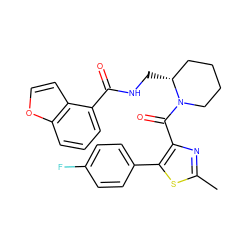 Cc1nc(C(=O)N2CCCC[C@H]2CNC(=O)c2cccc3occc23)c(-c2ccc(F)cc2)s1 ZINC000043207236