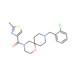 Cc1nc(C(=O)N2CCOC3(CCN(Cc4ccccc4Cl)CC3)C2)cs1 ZINC000064540027