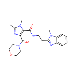 Cc1nc(C(=O)N2CCOCC2)c(C(=O)NCCc2nc3ccccc3n2C)n1C ZINC000144075959