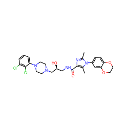 Cc1nc(C(=O)NC[C@H](O)CN2CCN(c3cccc(Cl)c3Cl)CC2)c(C)n1-c1ccc2c(c1)OCCO2 ZINC000072106486