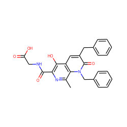 Cc1nc(C(=O)NCC(=O)O)c(O)c2cc(Cc3ccccc3)c(=O)n(Cc3ccccc3)c12 ZINC000169710907