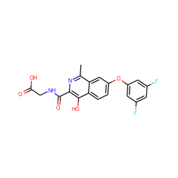 Cc1nc(C(=O)NCC(=O)O)c(O)c2ccc(Oc3cc(F)cc(F)c3)cc12 ZINC000038331631