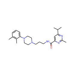 Cc1nc(C(=O)NCCCN2CCN(c3cccc(C)c3C)CC2)cc(C(C)C)n1 ZINC000064513105