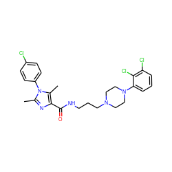 Cc1nc(C(=O)NCCCN2CCN(c3cccc(Cl)c3Cl)CC2)c(C)n1-c1ccc(Cl)cc1 ZINC000115189891