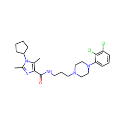 Cc1nc(C(=O)NCCCN2CCN(c3cccc(Cl)c3Cl)CC2)c(C)n1C1CCCC1 ZINC000072104736