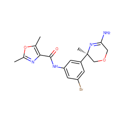 Cc1nc(C(=O)Nc2cc(Br)cc([C@]3(C)COCC(N)=N3)c2)c(C)o1 ZINC000113658708