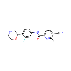 Cc1nc(C(=O)Nc2ccc([C@H]3CNCCO3)c(F)c2)ccc1C#N ZINC000149890471