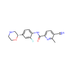 Cc1nc(C(=O)Nc2ccc([C@H]3CNCCO3)cc2F)ccc1C#N ZINC000149958757