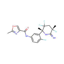 Cc1nc(C(=O)Nc2ccc(F)c([C@@]3(C)NC(=N)[C@@](C)(F)CC3(F)F)c2)co1 ZINC001772634371