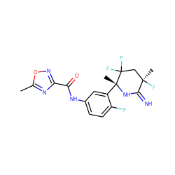 Cc1nc(C(=O)Nc2ccc(F)c([C@@]3(C)NC(=N)[C@](C)(F)CC3(F)F)c2)no1 ZINC001772648013