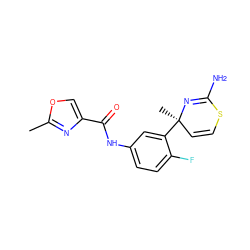 Cc1nc(C(=O)Nc2ccc(F)c([C@]3(C)C=CSC(N)=N3)c2)co1 ZINC000147117566