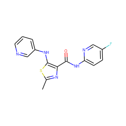 Cc1nc(C(=O)Nc2ccc(F)cn2)c(Nc2cccnc2)s1 ZINC000038214210