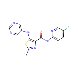 Cc1nc(C(=O)Nc2ccc(F)cn2)c(Nc2cncnc2)s1 ZINC000095556192