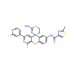 Cc1nc(C(=O)Nc2ccc3c(c2)[C@@]2(CCOC(N)=N2)c2cc(-c4ccnc(F)c4)nc(F)c2O3)cs1 ZINC000205157483