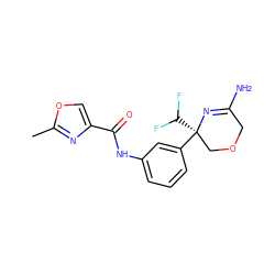 Cc1nc(C(=O)Nc2cccc([C@]3(C(F)F)COCC(N)=N3)c2)co1 ZINC000113659989