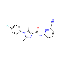 Cc1nc(C(=O)Nc2cccc(C#N)n2)c(C)n1-c1ccc(F)cc1 ZINC000095602166