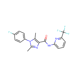 Cc1nc(C(=O)Nc2cccc(C(F)(F)F)n2)c(C)n1-c1ccc(F)cc1 ZINC000095602220