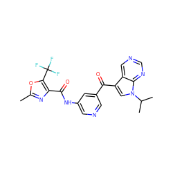 Cc1nc(C(=O)Nc2cncc(C(=O)c3cn(C(C)C)c4ncncc34)c2)c(C(F)(F)F)o1 ZINC000169708020