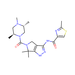 Cc1nc(C(=O)Nc2n[nH]c3c2CN(C(=O)N2C[C@@H](C)N(C)C[C@@H]2C)C3(C)C)cs1 ZINC000114183270