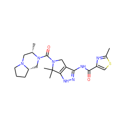 Cc1nc(C(=O)Nc2n[nH]c3c2CN(C(=O)N2C[C@@H]4CCCN4C[C@@H]2C)C3(C)C)cs1 ZINC000114184651