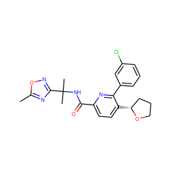 Cc1nc(C(C)(C)NC(=O)c2ccc([C@@H]3CCCO3)c(-c3cccc(Cl)c3)n2)no1 ZINC000206692039