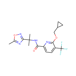 Cc1nc(C(C)(C)NC(=O)c2ccc(C(F)(F)F)c(OCC3CC3)n2)no1 ZINC000206691654