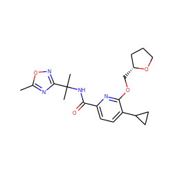 Cc1nc(C(C)(C)NC(=O)c2ccc(C3CC3)c(OC[C@@H]3CCCO3)n2)no1 ZINC000206693573