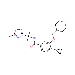 Cc1nc(C(C)(C)NC(=O)c2ccc(C3CC3)c(OCC3CCOCC3)n2)no1 ZINC000150205391