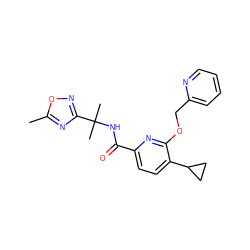 Cc1nc(C(C)(C)NC(=O)c2ccc(C3CC3)c(OCc3ccccn3)n2)no1 ZINC000150208703