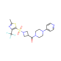 Cc1nc(C(F)(F)F)c(S(=O)(=O)N2CC(C(=O)N3CCN(c4ccncc4)CC3)C2)s1 ZINC000084672238