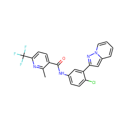 Cc1nc(C(F)(F)F)ccc1C(=O)Nc1ccc(Cl)c(-c2cc3ccccn3n2)c1 ZINC000045257377