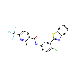 Cc1nc(C(F)(F)F)ccc1C(=O)Nc1ccc(Cl)c(-c2nc3ccccc3s2)c1 ZINC000038254554