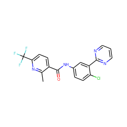 Cc1nc(C(F)(F)F)ccc1C(=O)Nc1ccc(Cl)c(-c2ncccn2)c1 ZINC000045255019