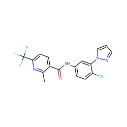 Cc1nc(C(F)(F)F)ccc1C(=O)Nc1ccc(Cl)c(-n2cccn2)c1 ZINC000045334370