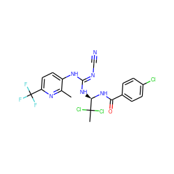 Cc1nc(C(F)(F)F)ccc1N/C(=N\C#N)N[C@@H](NC(=O)c1ccc(Cl)cc1)C(C)(Cl)Cl ZINC000028866348