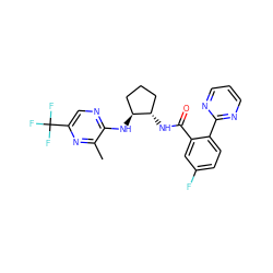 Cc1nc(C(F)(F)F)cnc1N[C@H]1CCC[C@@H]1NC(=O)c1cc(F)ccc1-c1ncccn1 ZINC001772623045