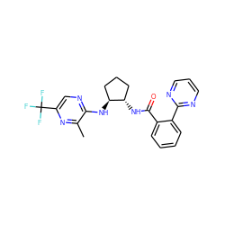 Cc1nc(C(F)(F)F)cnc1N[C@H]1CCC[C@@H]1NC(=O)c1ccccc1-c1ncccn1 ZINC001772640030