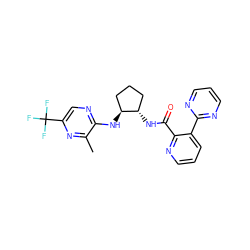 Cc1nc(C(F)(F)F)cnc1N[C@H]1CCC[C@@H]1NC(=O)c1ncccc1-c1ncccn1 ZINC001772636590