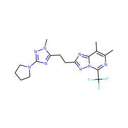 Cc1nc(C(F)(F)F)n2nc(CCc3nc(N4CCCC4)nn3C)nc2c1C ZINC000210589916