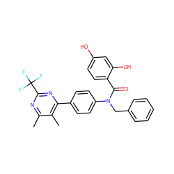 Cc1nc(C(F)(F)F)nc(-c2ccc(N(Cc3ccccc3)C(=O)c3ccc(O)cc3O)cc2)c1C ZINC000653765518