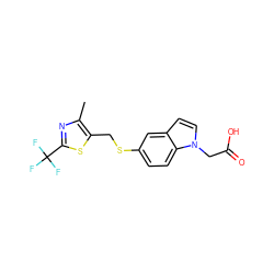 Cc1nc(C(F)(F)F)sc1CSc1ccc2c(ccn2CC(=O)O)c1 ZINC000028822723