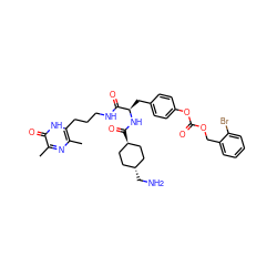 Cc1nc(C)c(=O)[nH]c1CCCNC(=O)[C@@H](Cc1ccc(OC(=O)OCc2ccccc2Br)cc1)NC(=O)[C@H]1CC[C@H](CN)CC1 ZINC000261162954