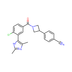 Cc1nc(C)c(-c2cc(C(=O)N3CC(c4ccc(C#N)cc4)C3)ccc2Cl)[nH]1 ZINC000142682302